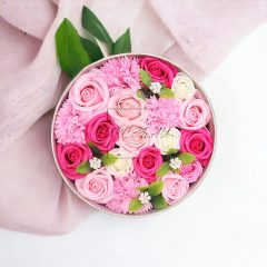 Rózsaszín Szappanvirág kerek doboz
